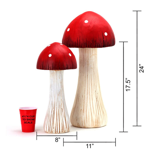White and Red Mushrooms with dimensions