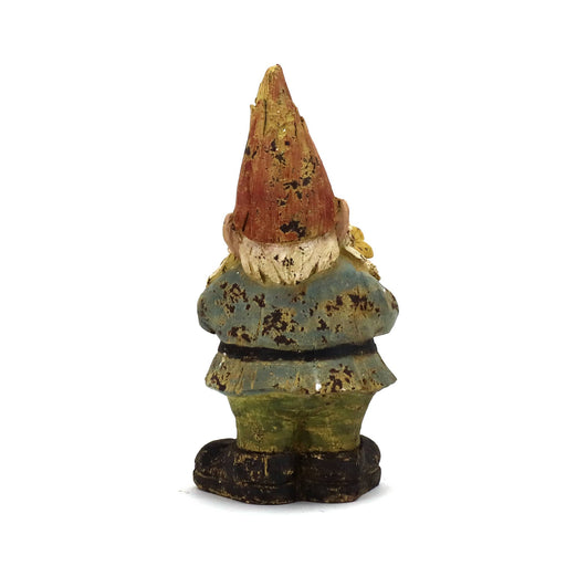 Rustic Garden Gnome with Bouquet, back view