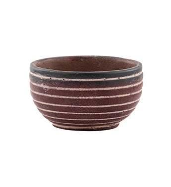 brown pot with striped design on a white background