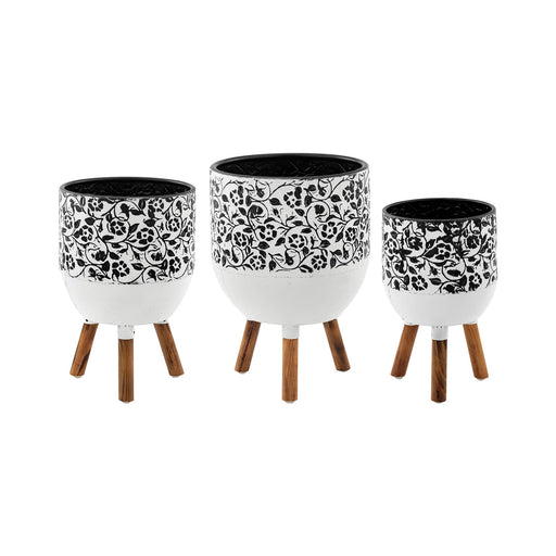 White and Black Planter Stand, set of 3