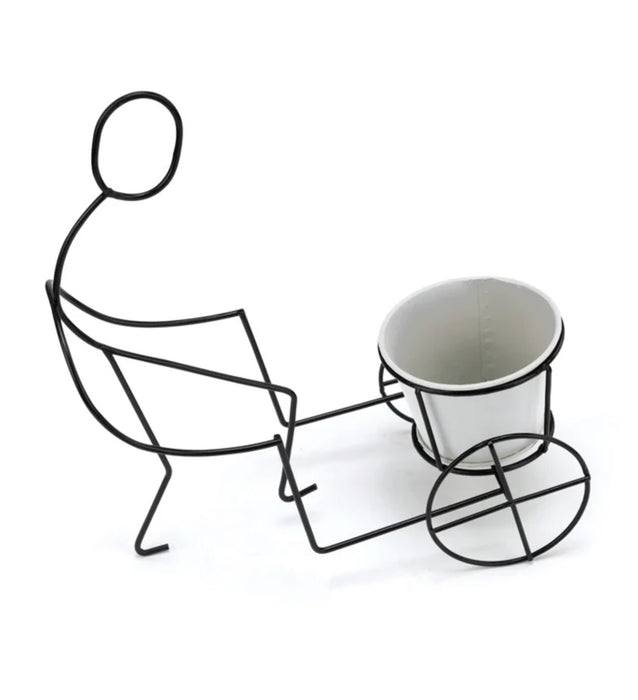 Wire Man Planter with wagon