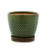Green textured ceramic pot on a white background