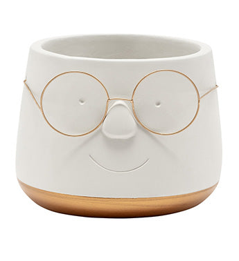 Planter with face and glasses