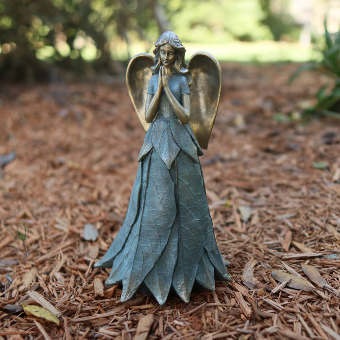 Blue and Bronze Finish Praying Angel in Garden