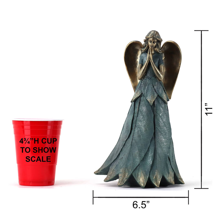 Blue and Bronze Finish Praying Angel with Dimensions