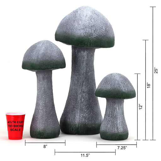 Gray Mushrooms with dimensions