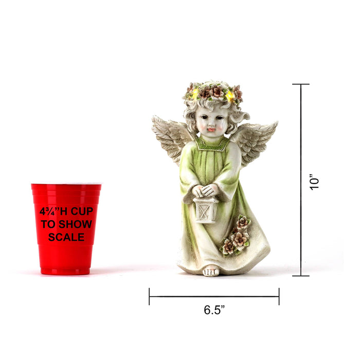 LED Halo Cherub with Lantern with Dimensions