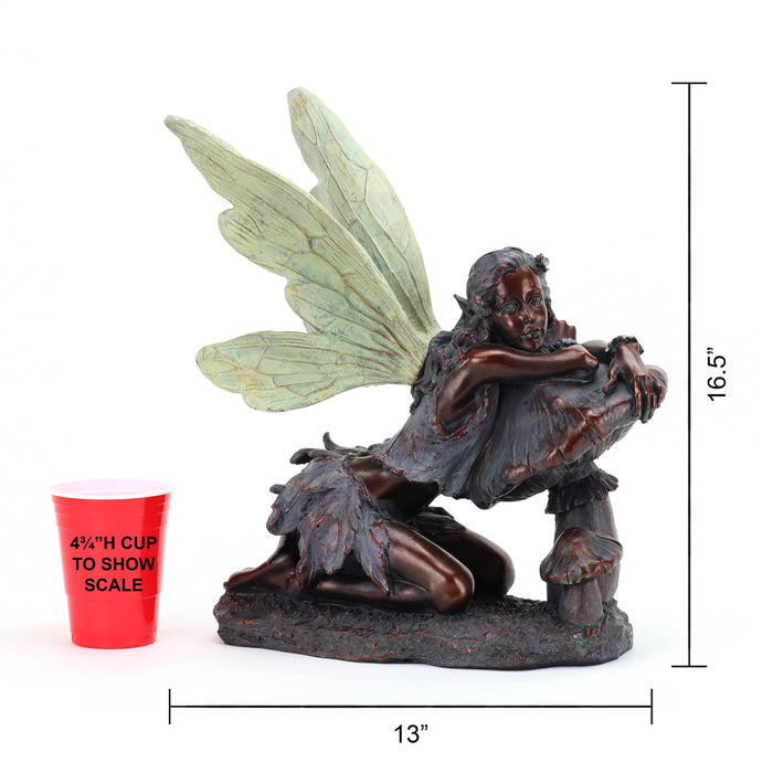Bronze Fairy on mushroom with dimensions