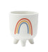 White footed planter with a colorful rainbow design on a white background