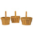 Three wooden baskets with handles on a white background